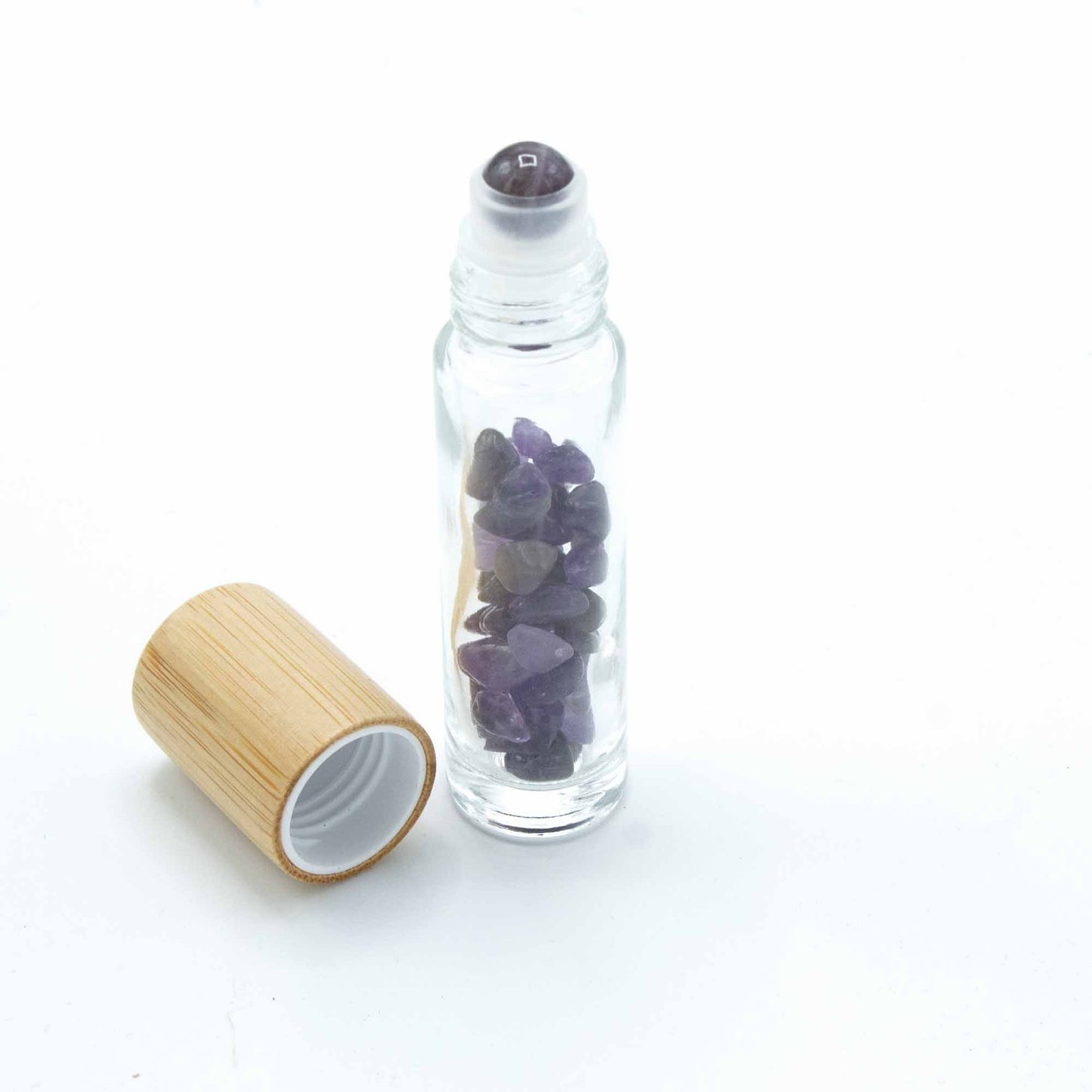 Amethyst Essential Oil Roller Bottle - Bamboo Lid & Amethyst Roller Ball