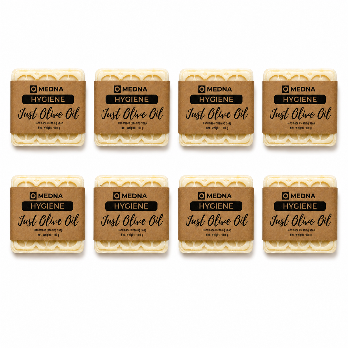 Just Olive Oil by Medna Hygiene, 8-Bar Pack of 100% Olive Oil Handmade Soap