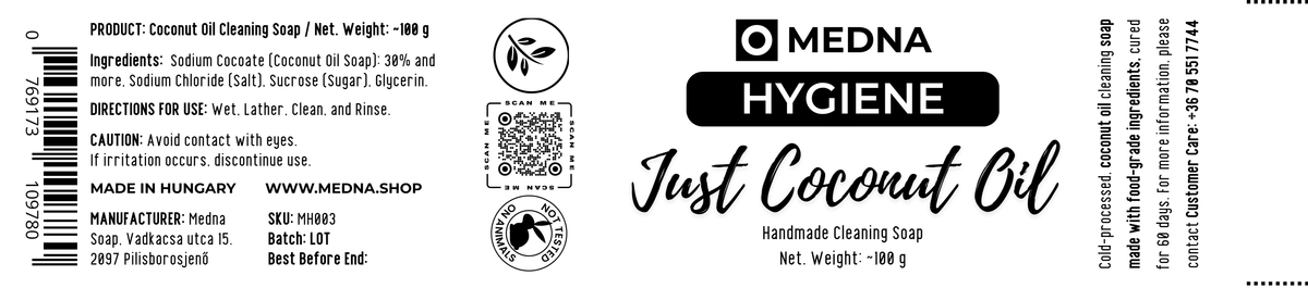 Just Coconut Oil by Medna Hygiene, 4-Bar Pack of  100% Coconut Oil Handmade Soap
