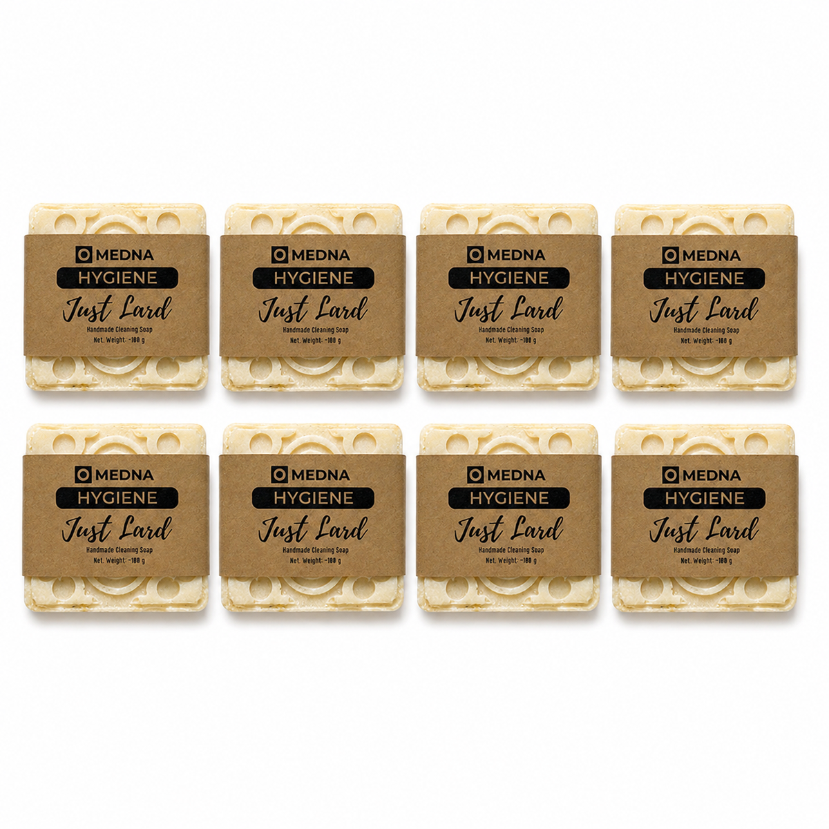 Just Lard by Medna Hygiene, 8-Bar Pack of 100% Lard Handmade Soap