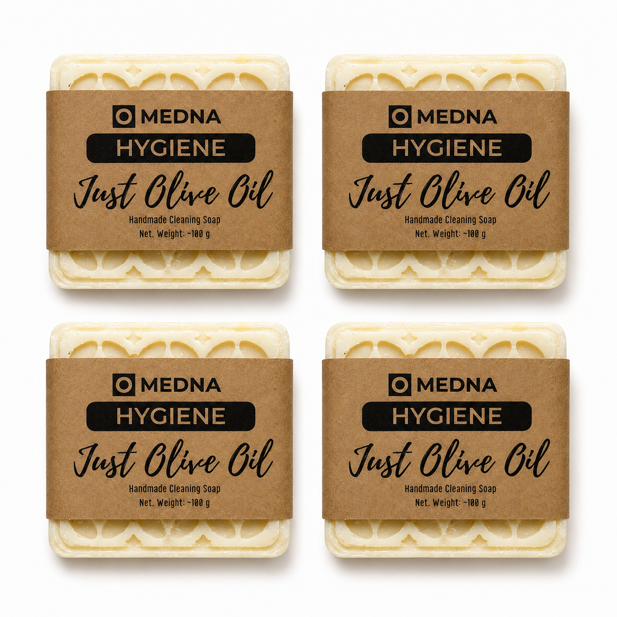 Just Olive Oil by Medna Hygiene, 4-Bar Pack of 100% Olive Oil Handmade Soap