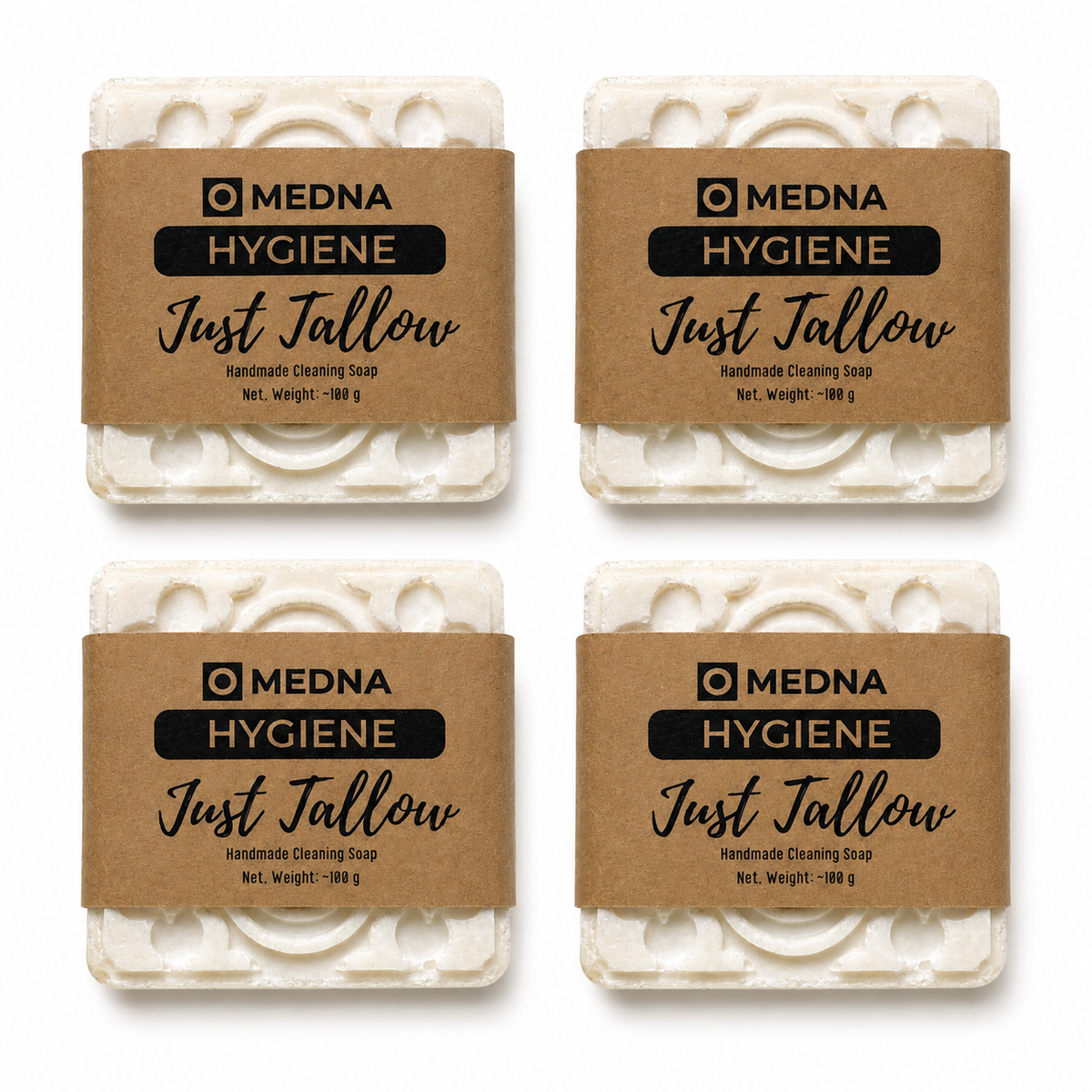 Just Tallow by Medna Hygiene, 4-Bar Pack of 100% Tallow Handmade Soap