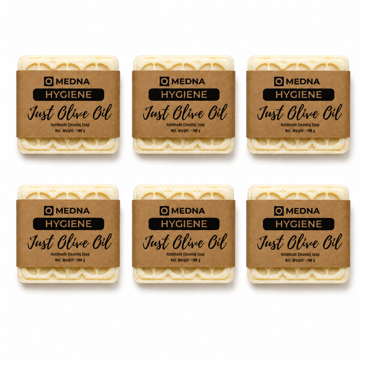 Just Olive Oil by Medna Hygiene, 6er-Pack handgemachte Seife aus 100 % Olivenöl