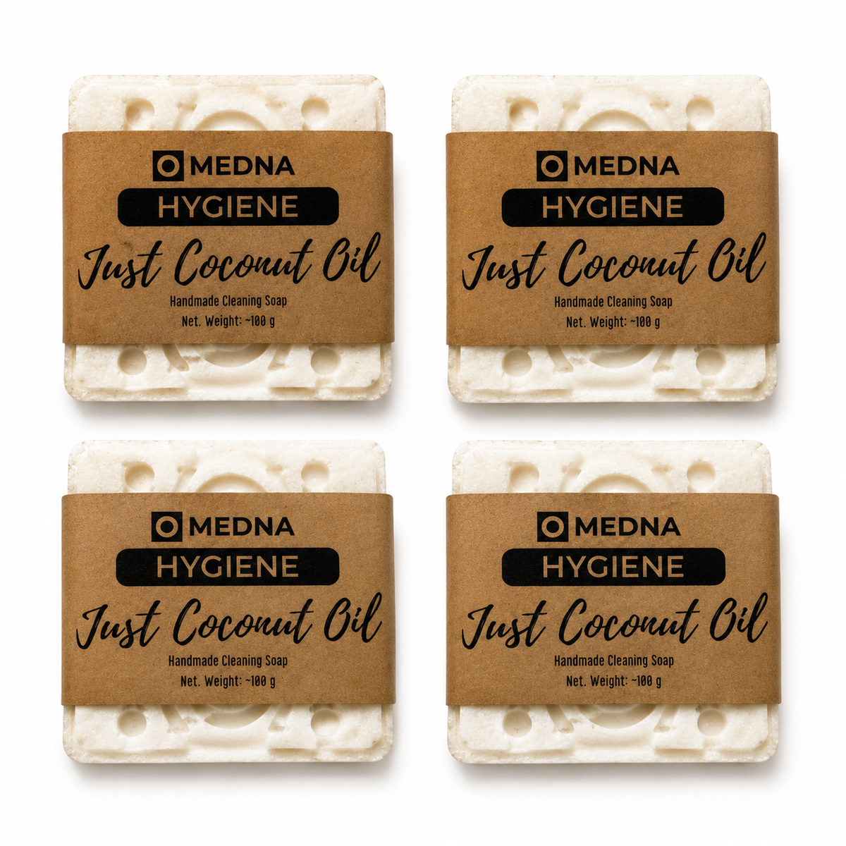 Just Coconut Oil by Medna Hygiene, 4-Bar Pack of  100% Coconut Oil Handmade Soap