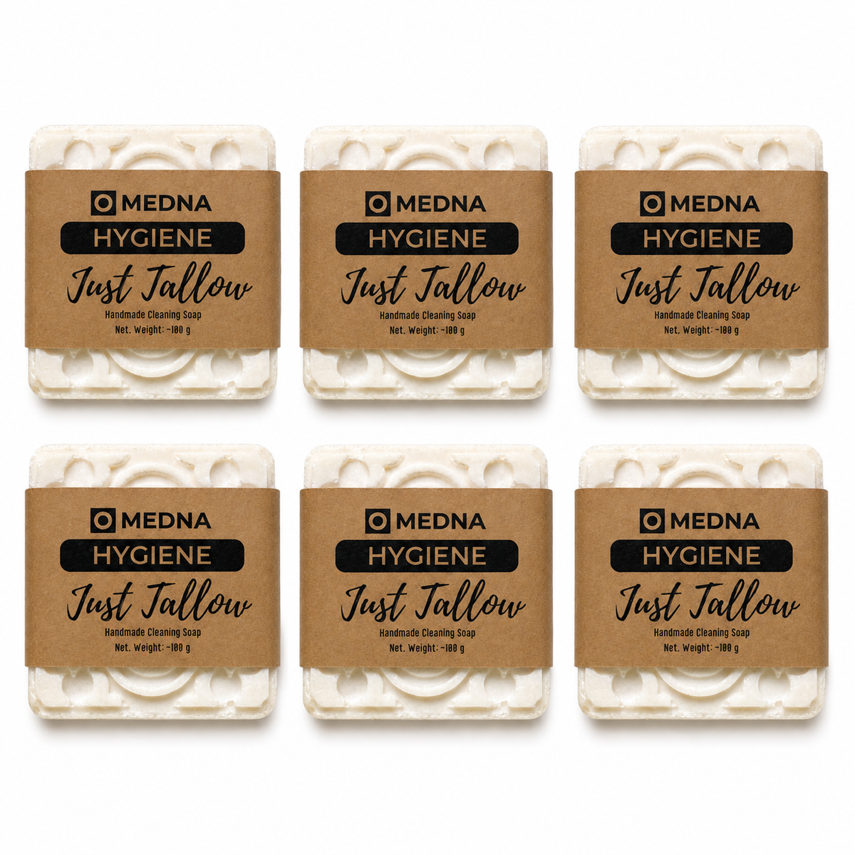Just Tallow by Medna Hygiene, 6-Bar Pack of 100% Tallow Handmade Soap