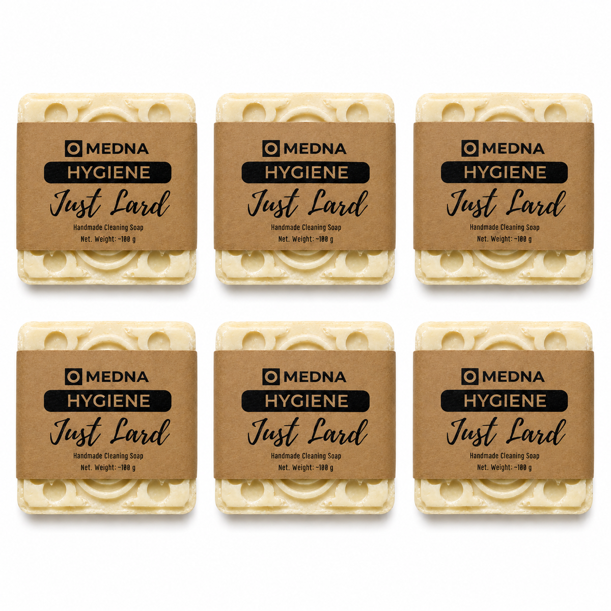 Just Lard by Medna Hygiene, 6-Bar Pack of 100% Lard Handmade Soap