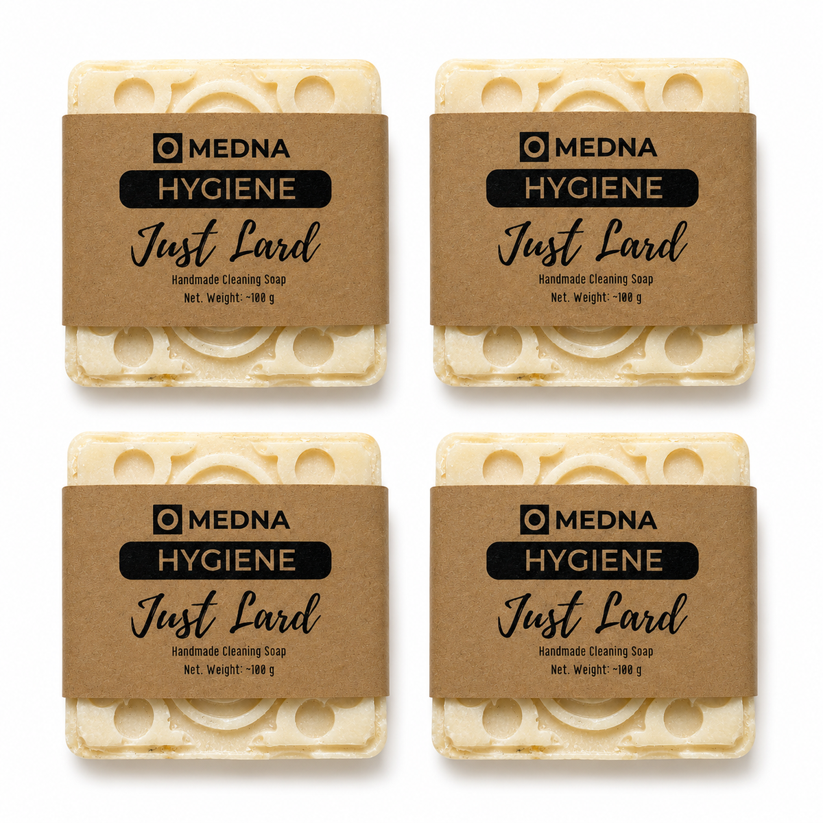 Just Lard by Medna Hygiene, 4-Bar Pack of 100% Lard Handmade Soap