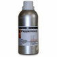 Bottle of peppermint essential oil on a white background