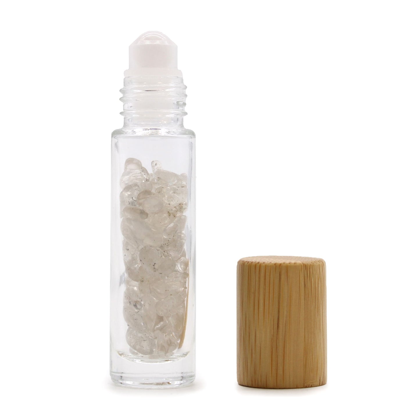 Rock Quartz Essential Oil Roller Bottle - Bamboo Lid & Rock Quartz Roller Ball