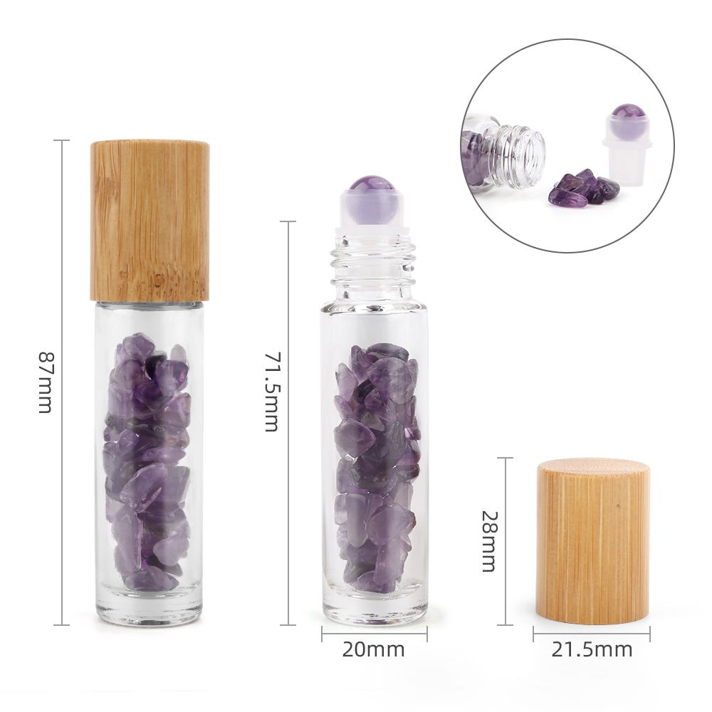 Amethyst Essential Oil Roller Bottle - Bamboo Lid & Amethyst Roller Ball
