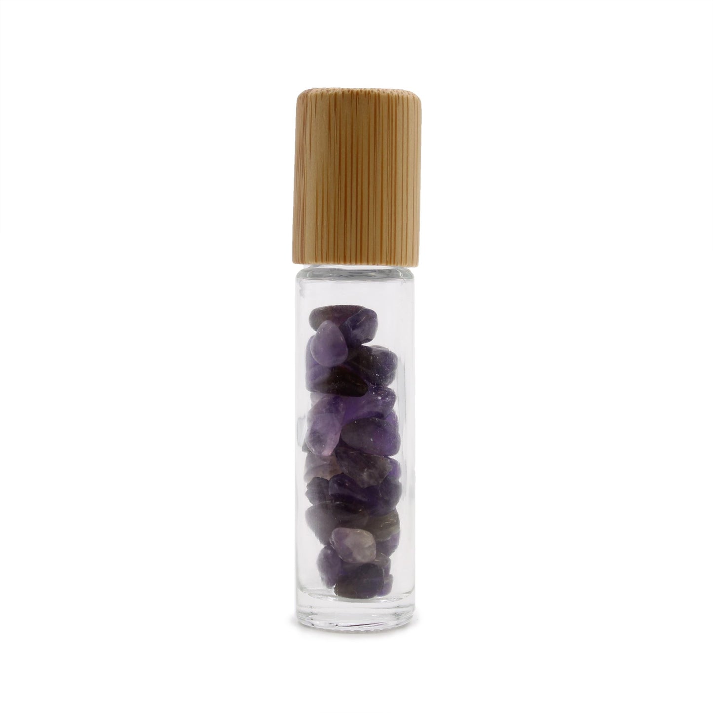 Amethyst Essential Oil Roller Bottle - Bamboo Lid & Amethyst Roller Ball