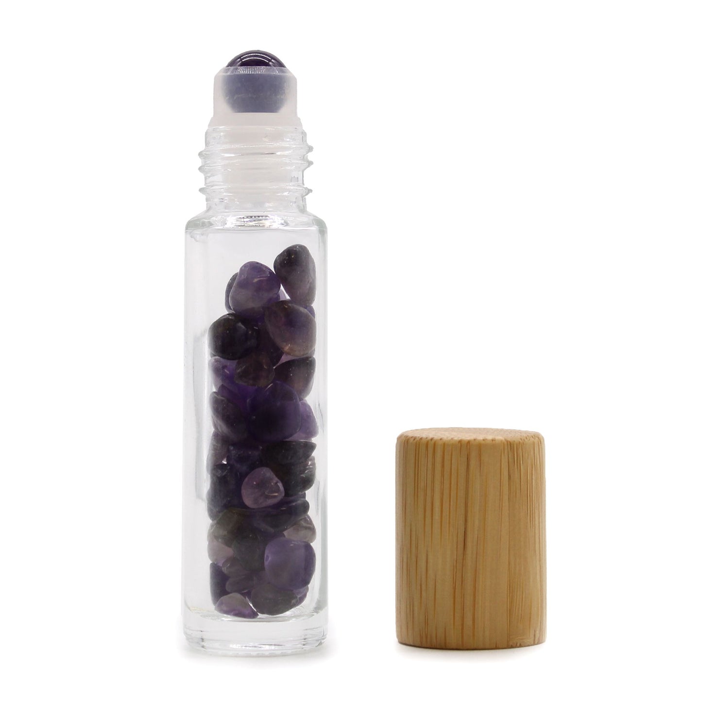 Amethyst Essential Oil Roller Bottle - Bamboo Lid & Amethyst Roller Ball