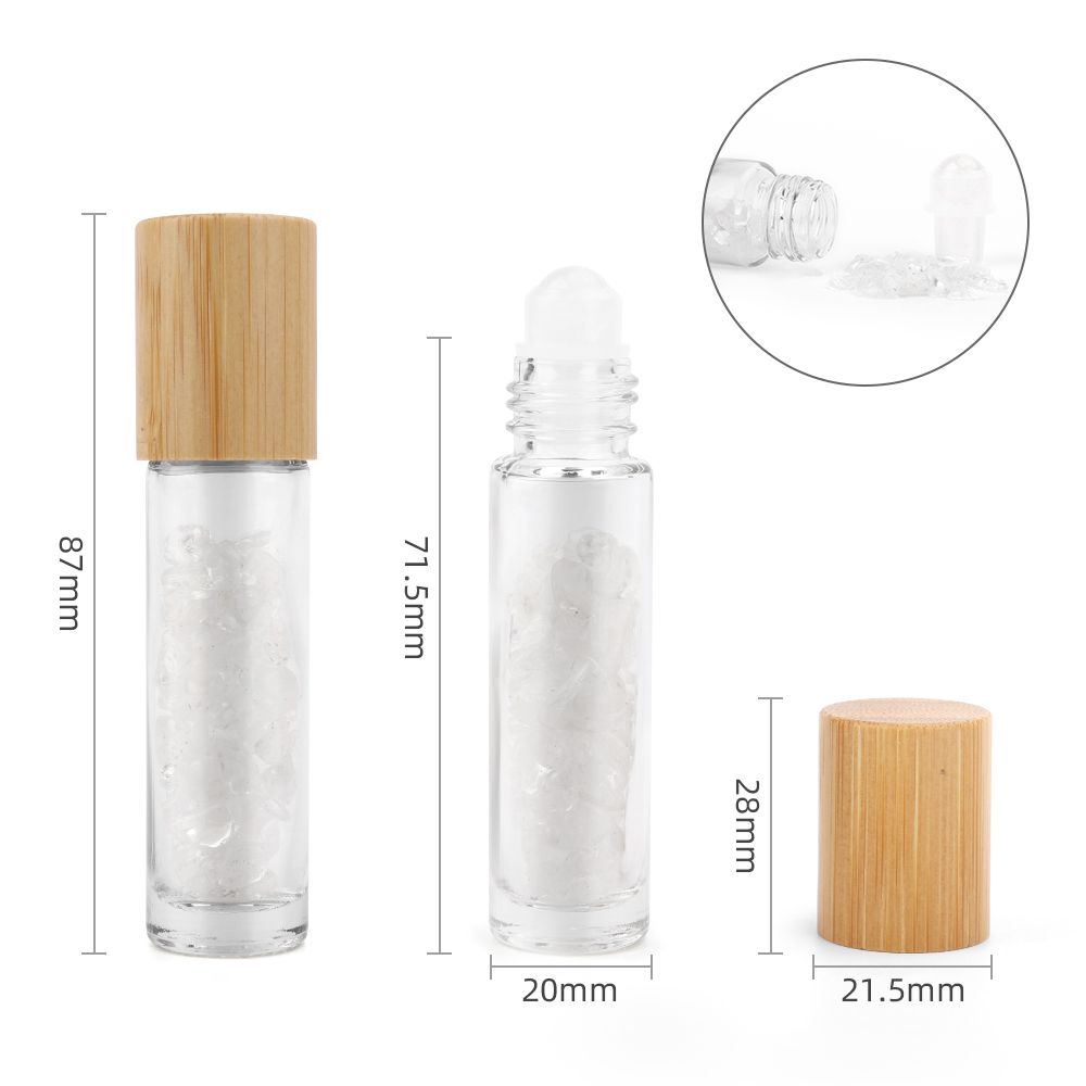Rock Quartz Essential Oil Roller Bottle - Bamboo Lid & Rock Quartz Roller Ball