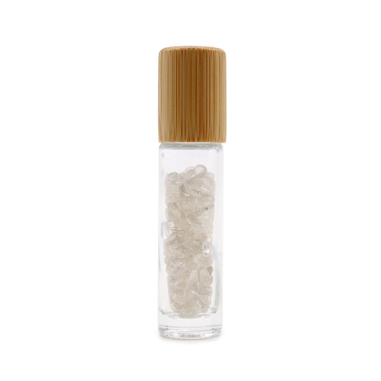 Rock Quartz Essential Oil Roller Bottle - Bamboo Lid & Rock Quartz Roller Ball